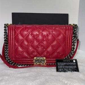 Chanel Red Quilted Crossbody Bag with Chain